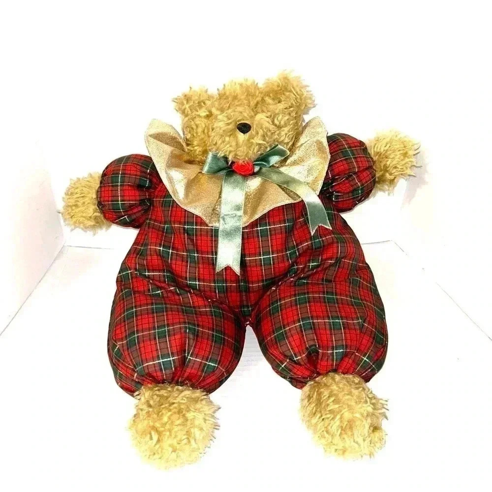 Vintage Christmas Teddy Bear Plush Holiday Tartan Plaid Tree Medium Sized